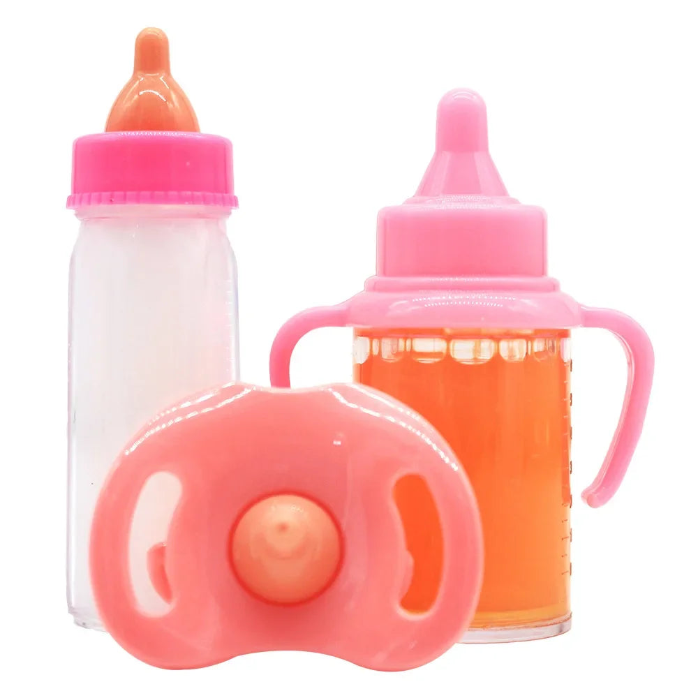 Large size Baby Doll Feeding Bottle Set Baby Care Toy Stroller 2pcs Milk And Juice Bottles With Toy Pacifier For Baby Dolls