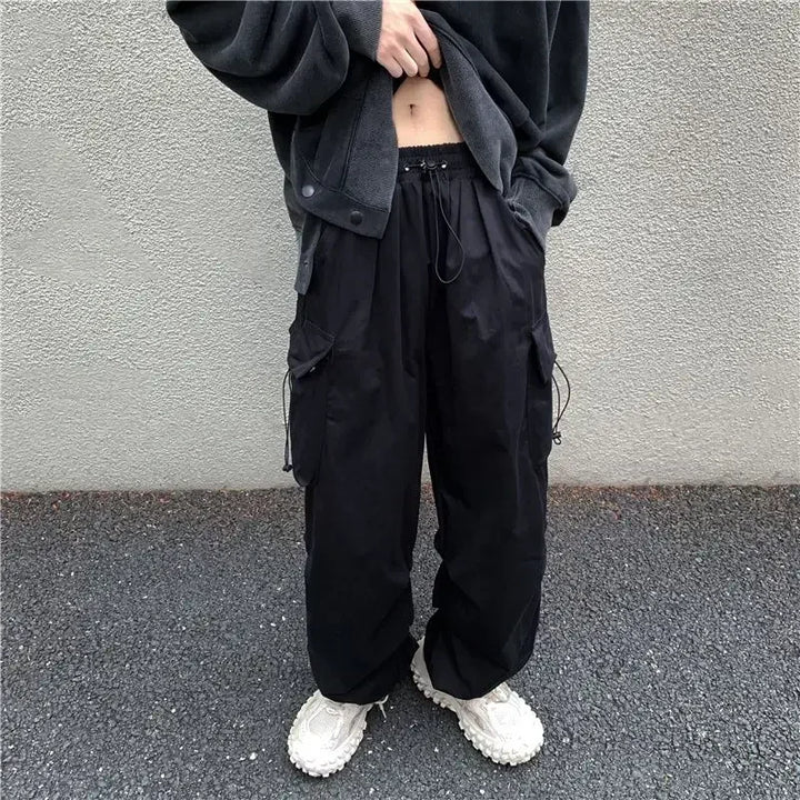 Cargo Pants For Men Straight Grey Trousers Man Autumn Wide Regular Fit Large Size Slacks Street Cotton Luxury Clothing Fashion