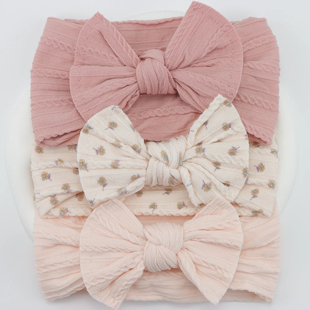 Knit Bows Baby Headbands – Elastic Nylon Set