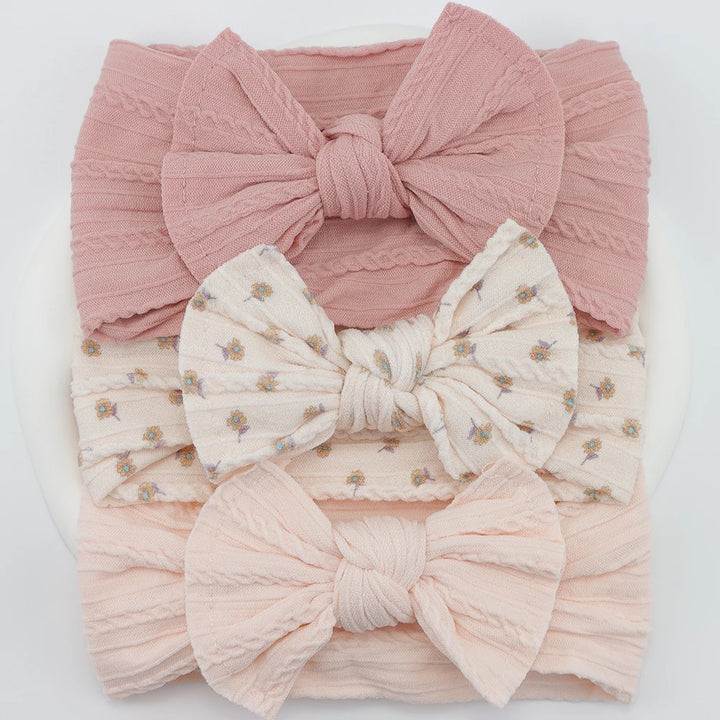 Knit Bows Baby Headbands – Elastic Nylon Set