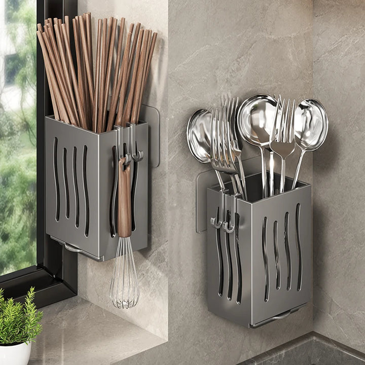 Multifunctional Kitchen Utensil Storage Rack Chopstick Draining Holder Wall-Mounted Freestanding Cutlery Tableware Organizer Box