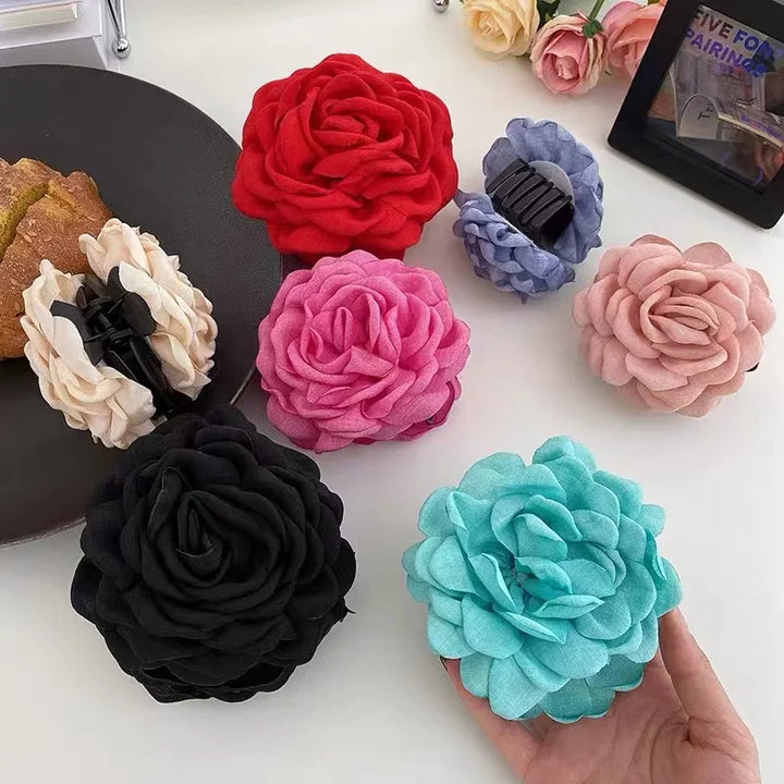 Stereoscopic Rose Flower Hair Clip Fpr Women Elegant Back of The Head Hair Shark Clip Fashionable Girl Hair Accessories