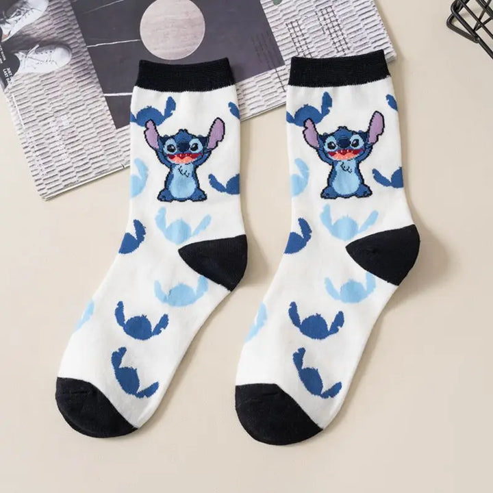 New Disney Anime Cartoon Kawaii Stitch Pure Cotton Socks Medium Length Socks Combed Cotton Birthday Gift for Girls Friends Boys