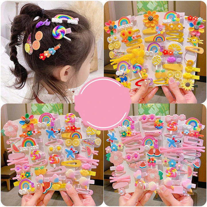 14pcs Cartoon Baby Hair Clip Set – Flower & Fruit Designs