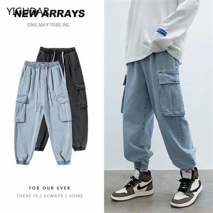 Men Jeans Baggy Hip Hop Jeans Multi Pockets Skateboard Cargo Jeans For Men Tactical Joggers Denim Pants Size S-5XL