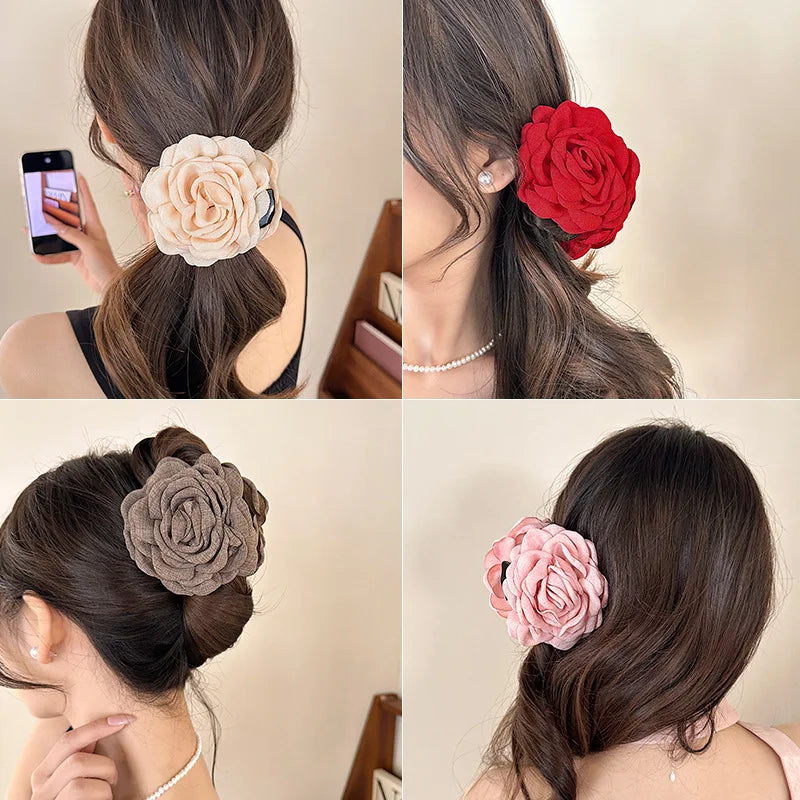 Stereoscopic Rose Flower Hair Clip Fpr Women Elegant Back of The Head Hair Shark Clip Fashionable Girl Hair Accessories