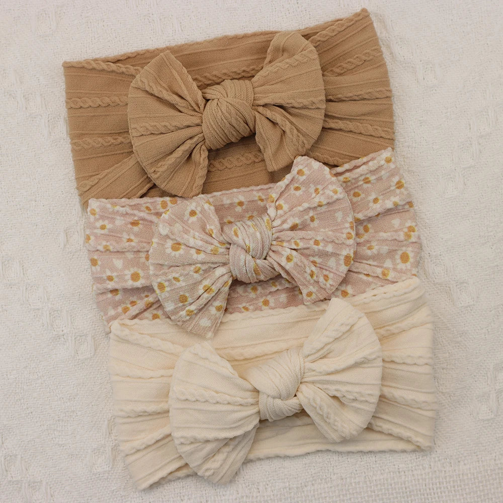 Knit Bows Baby Headbands – Elastic Nylon Set