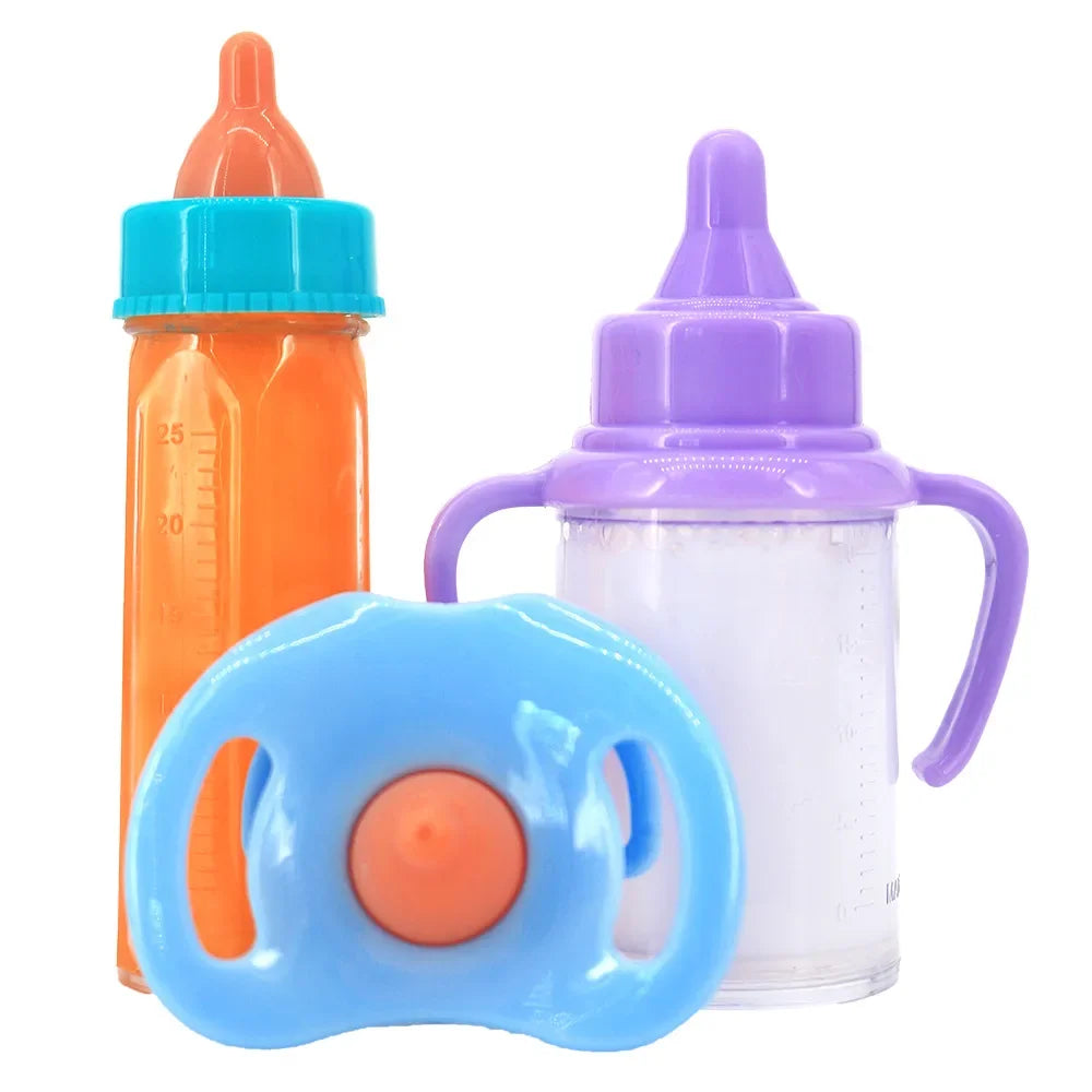 Large size Baby Doll Feeding Bottle Set Baby Care Toy Stroller 2pcs Milk And Juice Bottles With Toy Pacifier For Baby Dolls