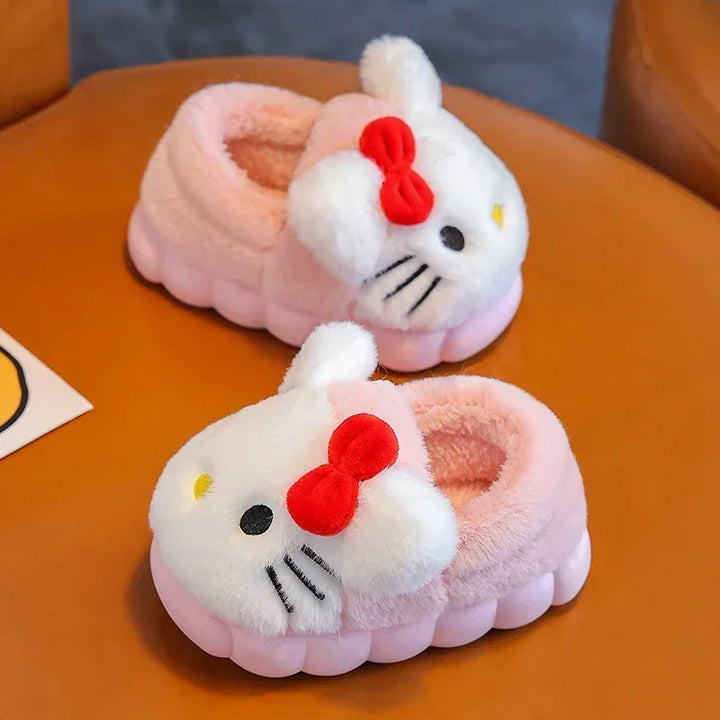 Winter Cute Cartoon Cover Heel Children's Fluffy Slippers Soft Non-slip Warm Flat Mule Boys Girls Teen Indoor Home Cotton Shoes