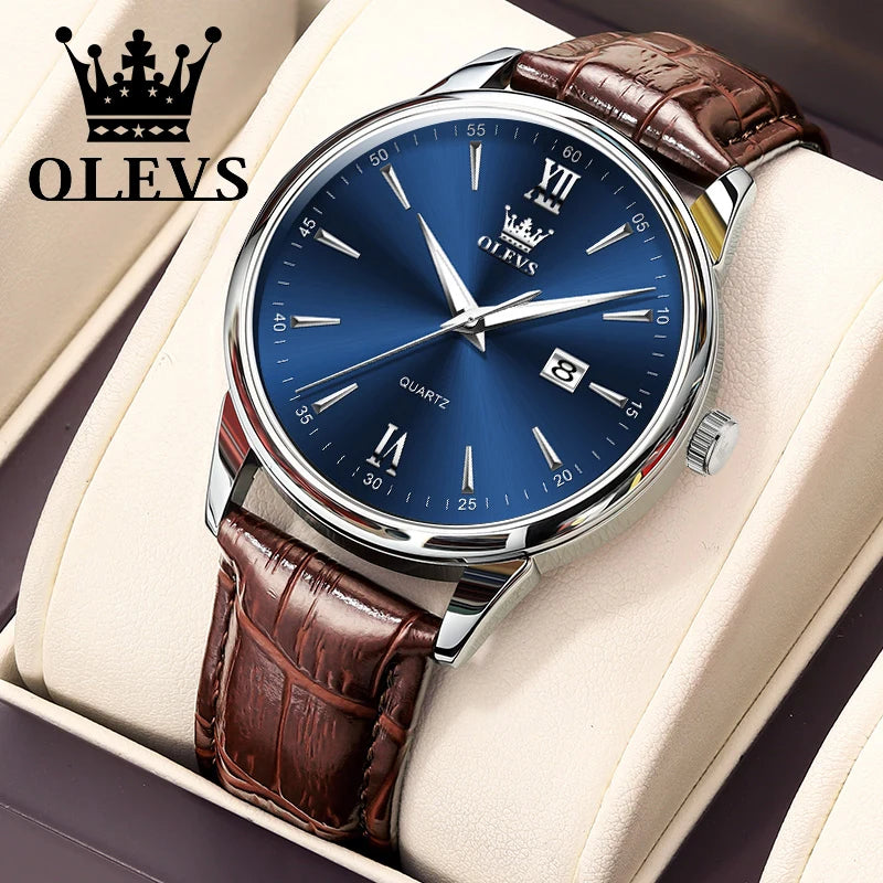 OLEVS High Quality Luxury Quartz Men Watch Original Leather Strap Waterproof Fashion Watches for Men Classic Men's Wrist Watches