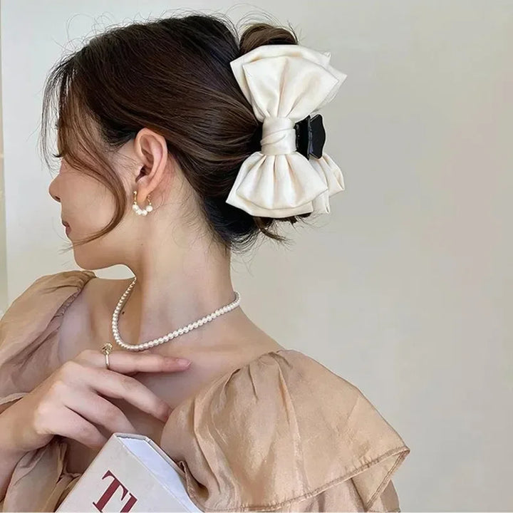 Elegant Women Bow Hair Claw Clips Double-sided Large Satin Shark Hair Claw Solid Bowknot Hairpins Barrettes Hair Accessories