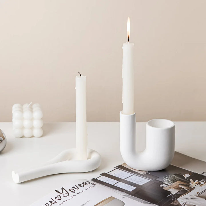 Luxury Silver Candlestick Holder – Modern Ceramic Cylinder