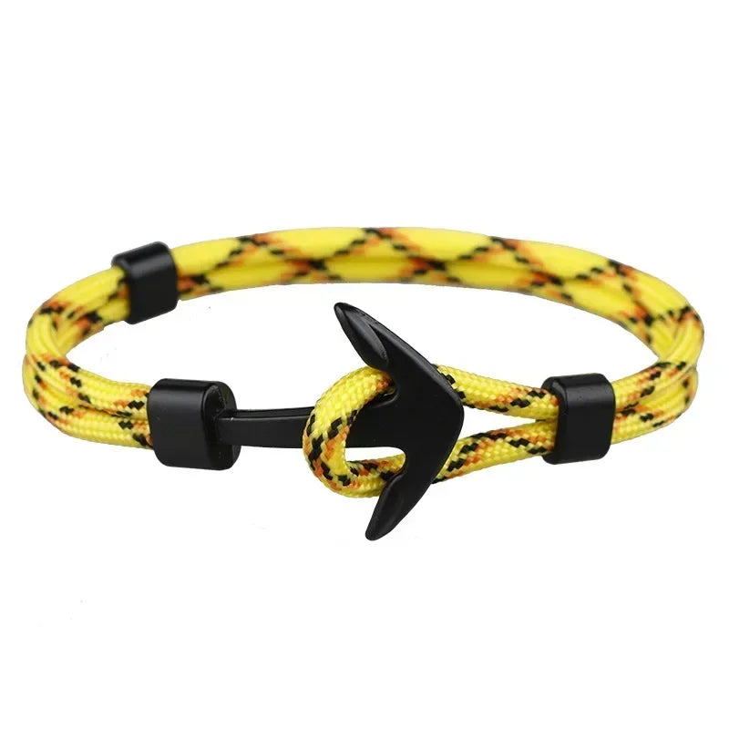 New Fashion Black Bracelets Men Charm 550 Survival Rope Chain Paracord Bracelet Male Wrap Metal Sport Anchor Hooks SL001