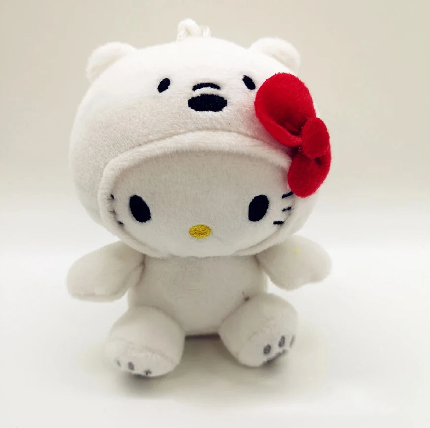 Sanrio 10Cm Bow Kitty Kt Cos Brown Bear White Bear Anime Plush Toy Panda Cute Soft Stuffed Doll Pendant Key Chains Gifts Kids