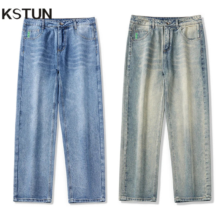 KSTUN Mens Baggy Pants Loose Fit Wide Leg Jeans Men Straight Retro Blue Men‘s Clothing Man Trousers Vintage 2024 New Kpop Cowboy