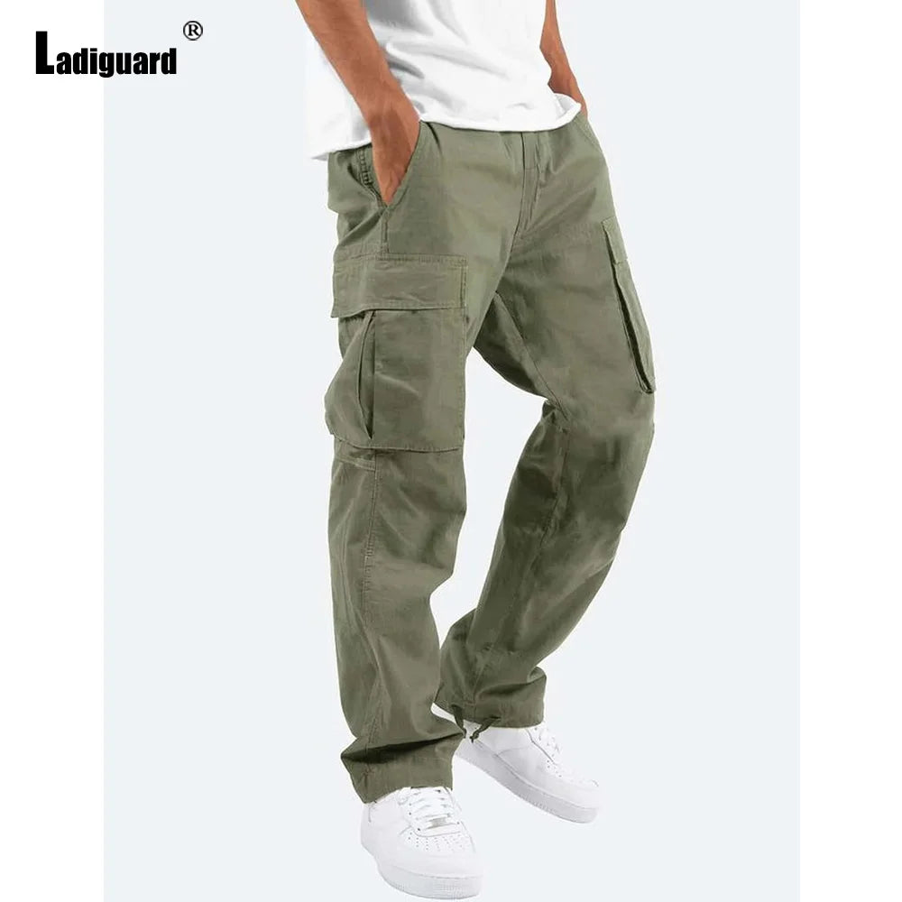 Plus Size 5xl Mens Multi-Pockets Trouser 2023 New Spring Fashion Cargo Pants Solid Purple Khaki Outdoor Casual Sweatpants Hommes