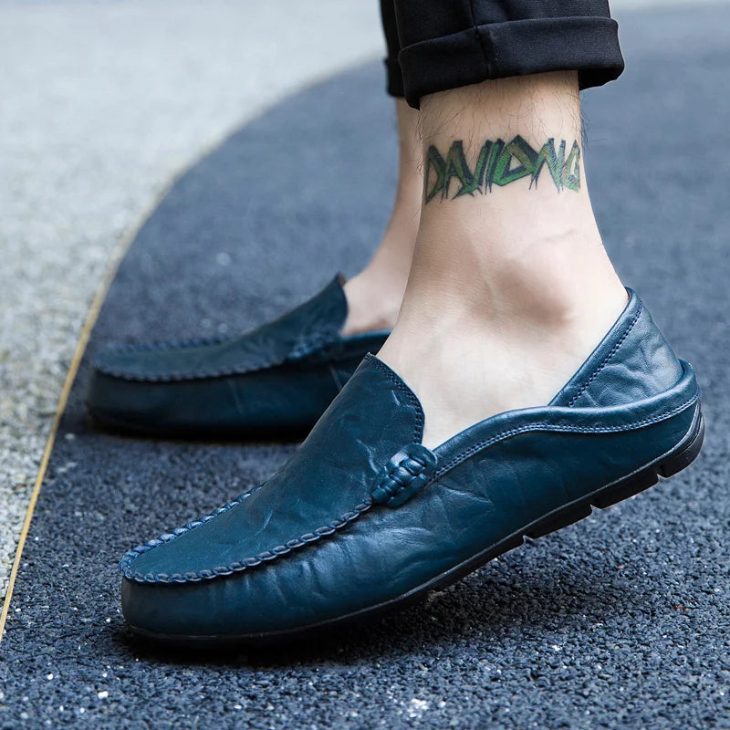 Men Shoes Casual Genuine Leather Mens Loafers Moccasins Designer Slip on Boat Shoes High Quality Chaussure Homme Plus Size 37-47