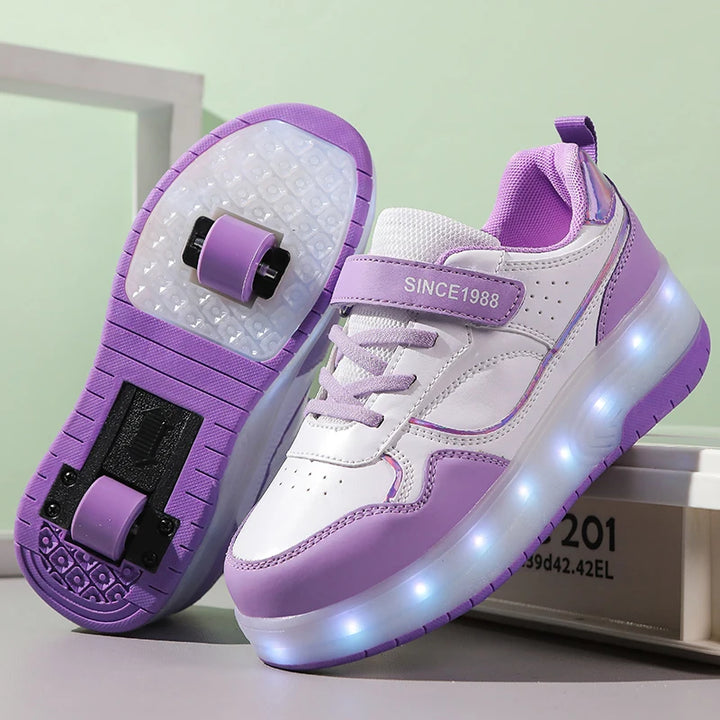 Pink Fashion Girls Boys LED Light Roller Skate Shoes for Children Kids Sneakers with Wheels Two Wheels Sneakers for Boys Kids