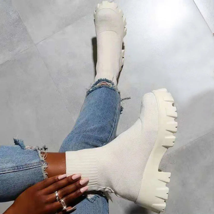 Women Boots White Platform Boots For Winter Autumn Botas Femininas Socks Ankle Boots Platform Shoes Women Heels Botines Mujer