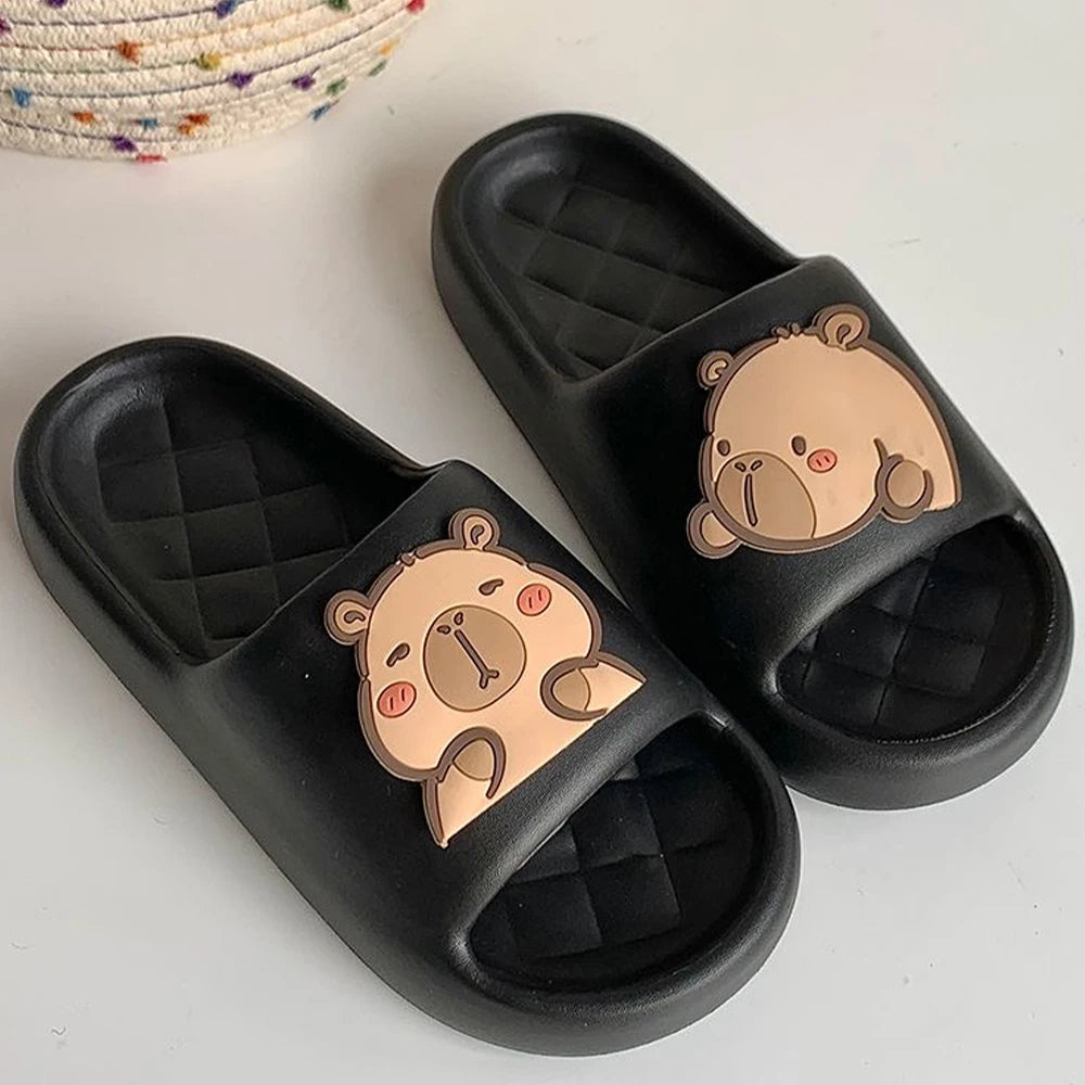 Cute Capybara Design Thick Sole Women Slippers Slides Bathroom Beach Indoor Sandals Summer Couple Shoes