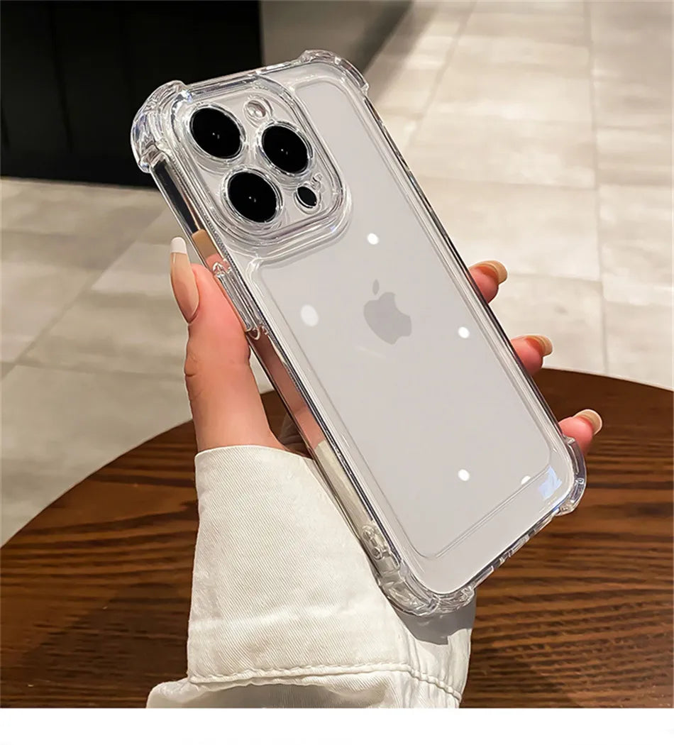 Luxury Shockproof Clear Phone Case For iPhone 16 15 14 13 12 11 Pro Max 14 15 Plus Silicone Bumper Transparent Hard Back Cover