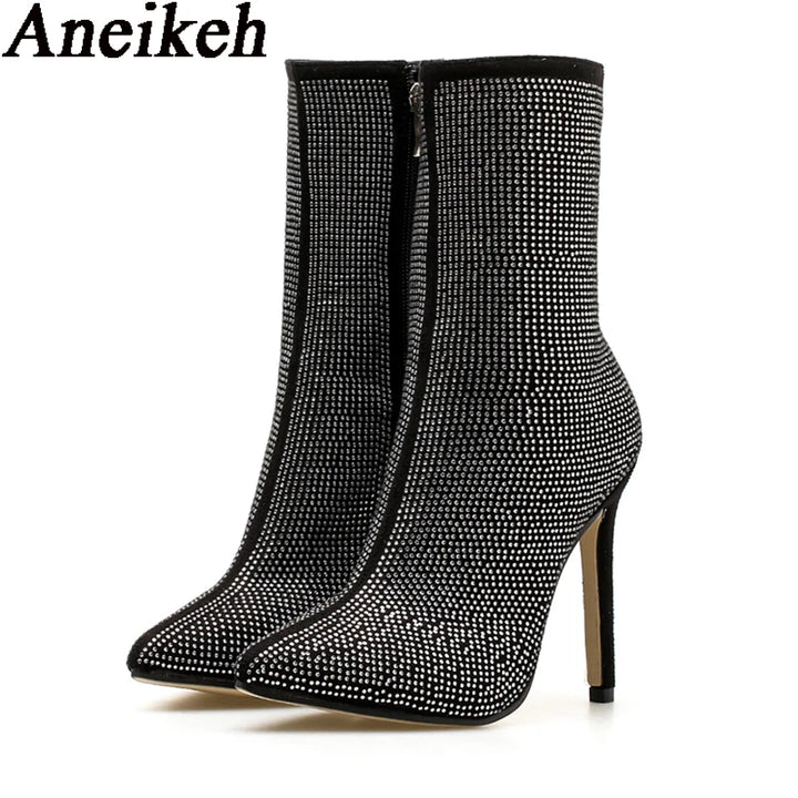 Aneikeh Crystal Rhinestone Ankle Boots – High Heels