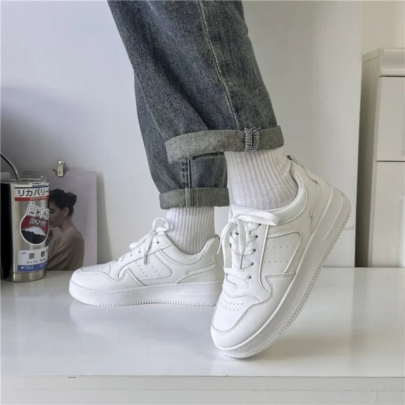 White Men's Shoes for Men Mesh Sneakers Casual Man Leather Shoes 2024 New Breathable Men's Sports Shoe Incressed Flat Male Shoes