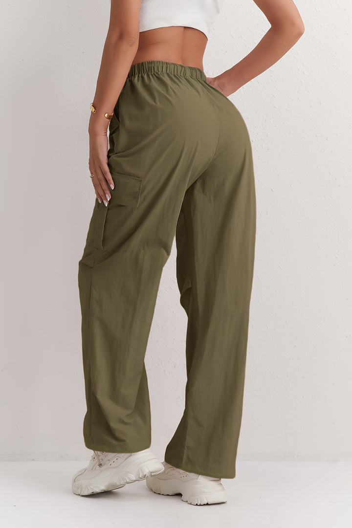 Slant Pockets Straight Leg Cargo Pants, Casual Drawstring Waist Pants For Spring & Summer, Women's Clothing