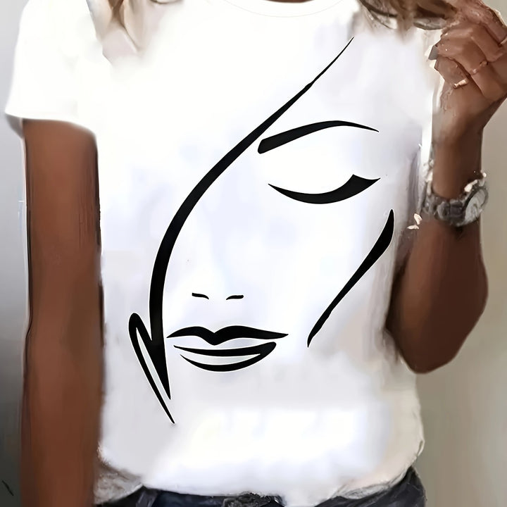 Graphic Print T-shirt, Casual Short Sleeve Crew Neck Top For Spring & Summer, Women's Clothing