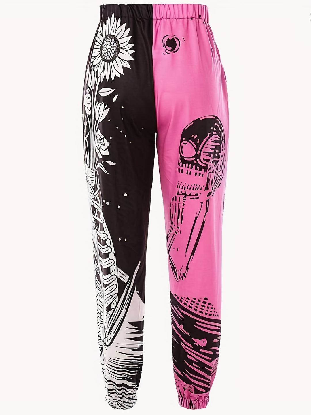 Trendy Colorblock Joggers - Stretchy Elastic Waistband, Relaxed Fit, Graphic Prints - Perfect for Spring & Fall - Womens Casual Pants