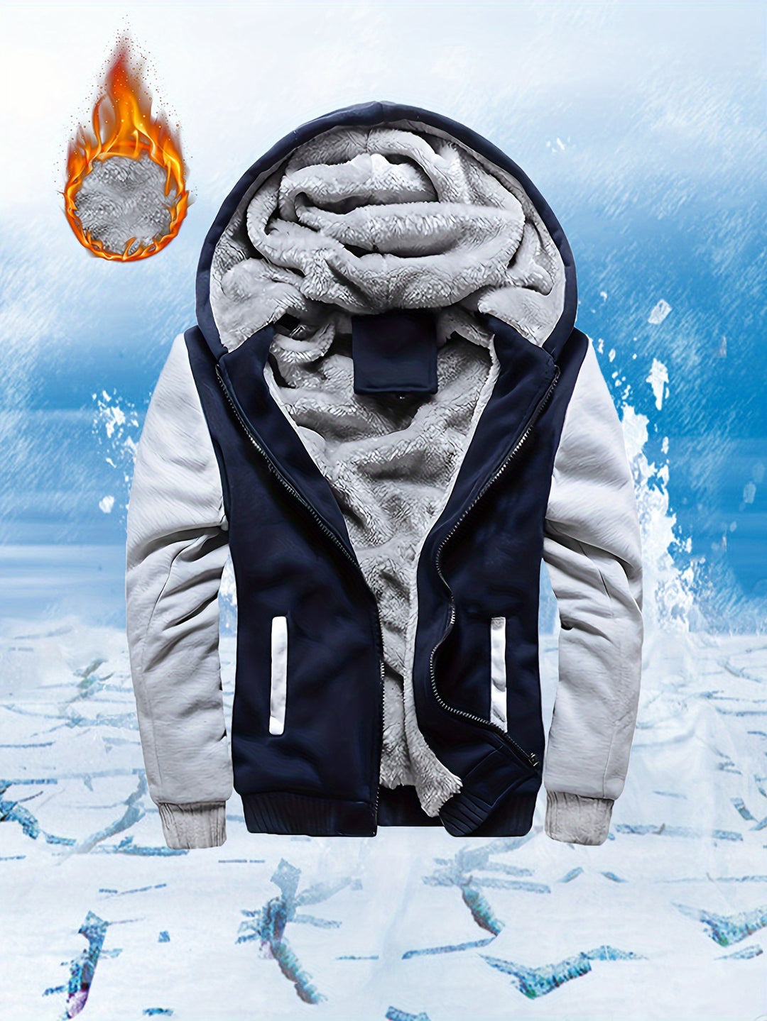 Winter Fleece Thickened Solid Color Hooded Cardigan Sweatshirt Men's Jacket