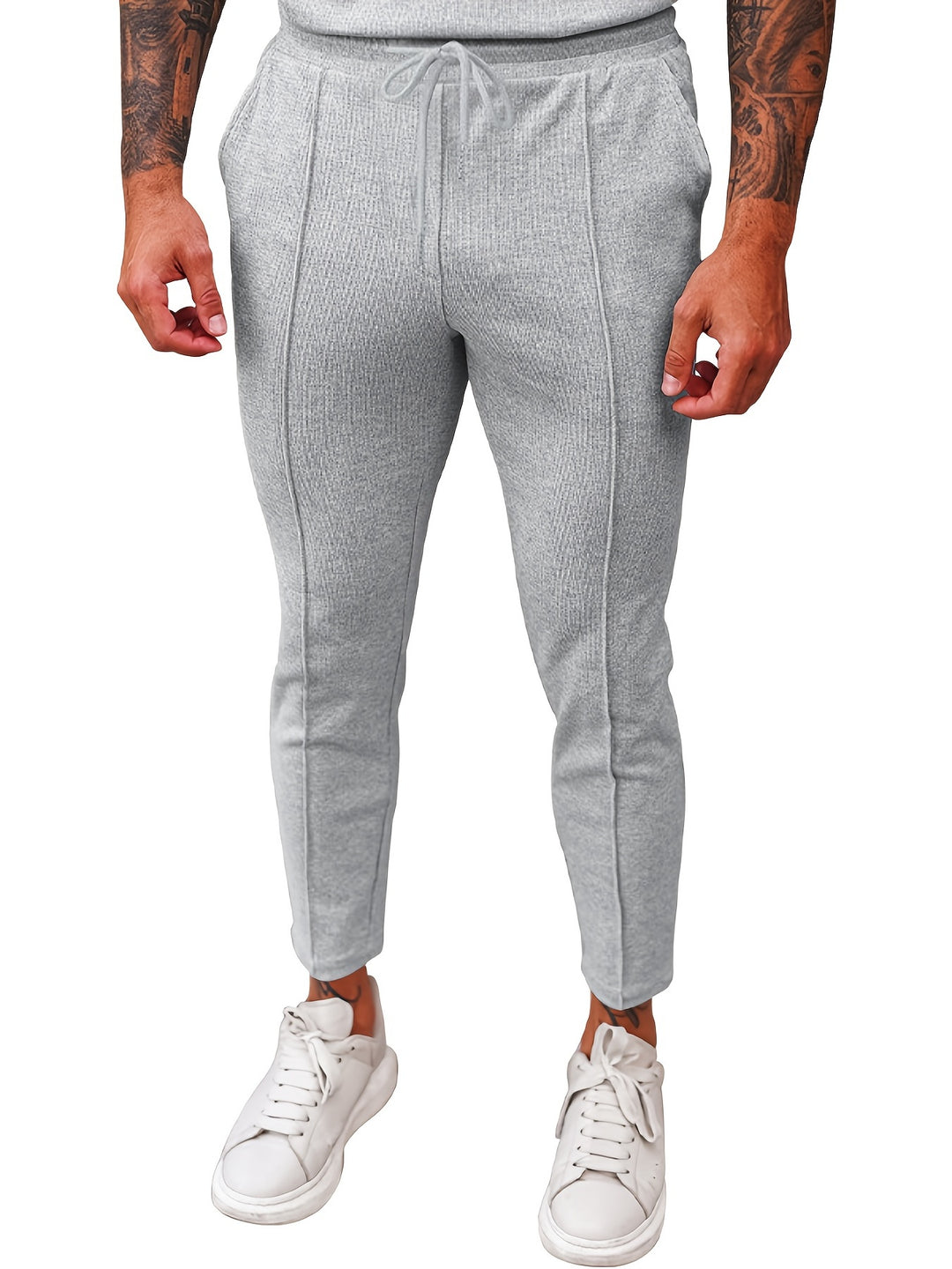 Mens Comfortable Waffle Joggers - Adjustable Drawstring, Slight Stretch - Perfect for Spring Autumn Running, Casual Sportswear