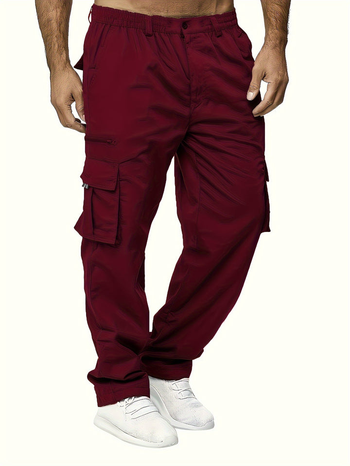 Men's Cargo Pants with Flap Pockets - Relaxed Hip-Hop Streetwear - Versatile Straight Leg Fit for Spring to Autumn Outdoor Activities