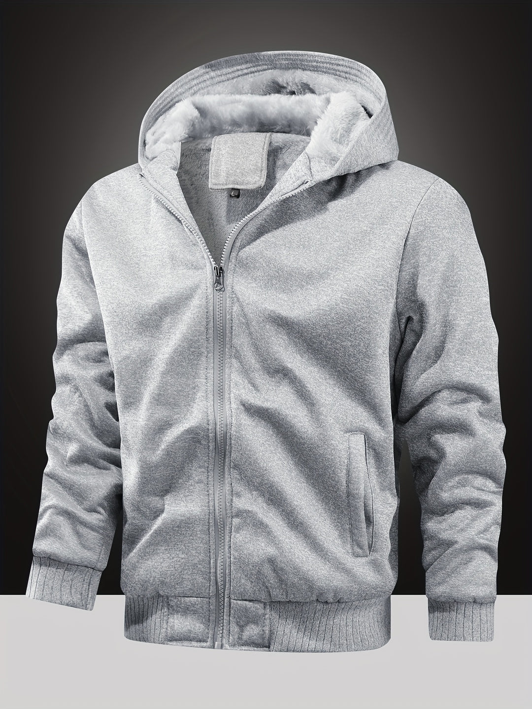 Winter Fleece Thickened Solid Color Hooded Cardigan Sweatshirt Men's Jacket