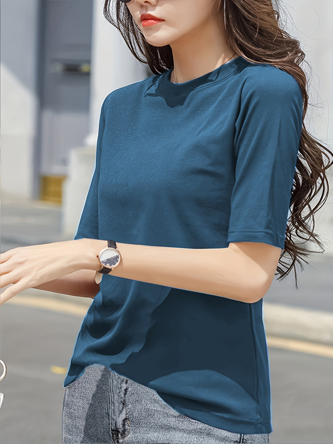 Short Sleeve Crew Neck T-Shirt, Casual Top For Summer & Spring, Women's Clothing