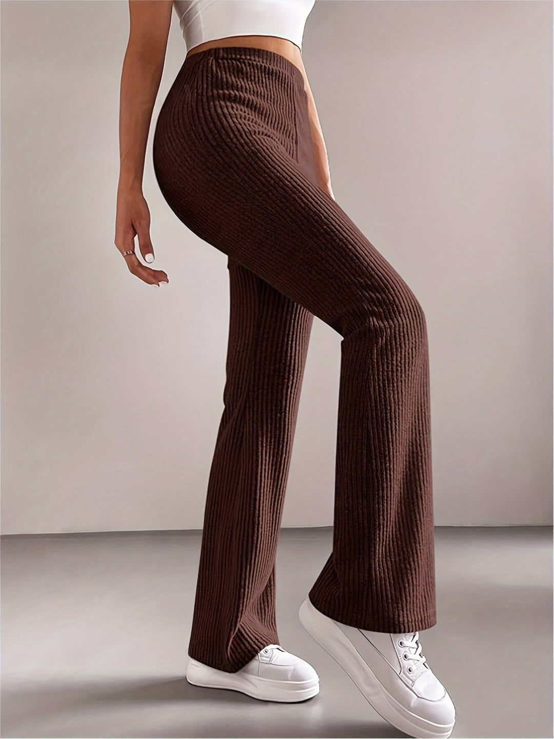 Solid High Waist Pants, Elegant Flare Leg Pants, Women's Clothing