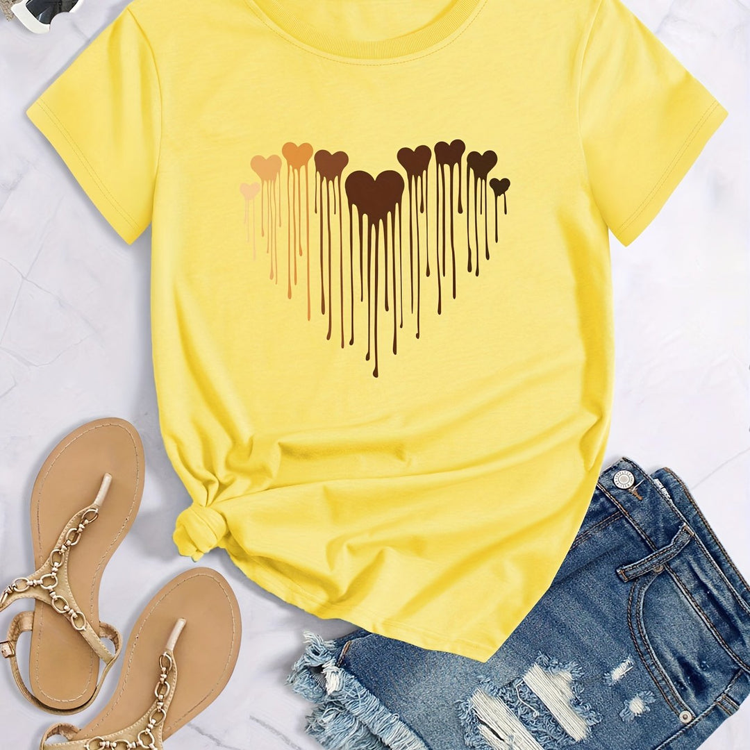 Plus Size Casual T-shirt, Women's Plus Love Heart Graphic T-shirts