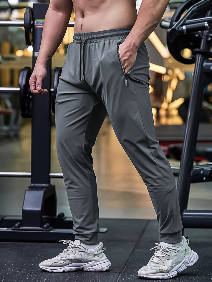 Men's Breathable Stretch Athletic Jogger Pants With Zipper Pockets & Drawstring Waist