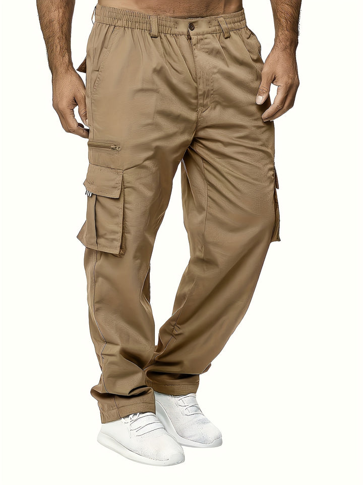 Men's Cargo Pants with Flap Pockets - Relaxed Hip-Hop Streetwear - Versatile Straight Leg Fit for Spring to Autumn Outdoor Activities