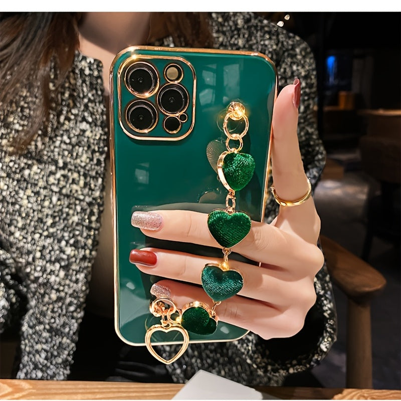 Luxury Plating Heart Metal Bracelet Phone Chain Case For IPhone 14 13 Pro Max 12 MiNi 11 MiNi XR XS X 7 8 Plus SE Cover For Iphone 13 MiNi Lens Protection Back Cover