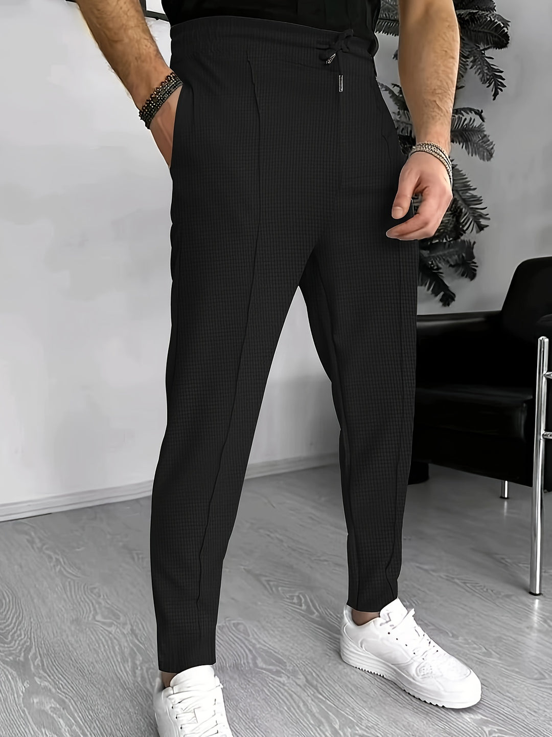 Mens Comfortable Waffle Joggers - Adjustable Drawstring, Slight Stretch - Perfect for Spring Autumn Running, Casual Sportswear