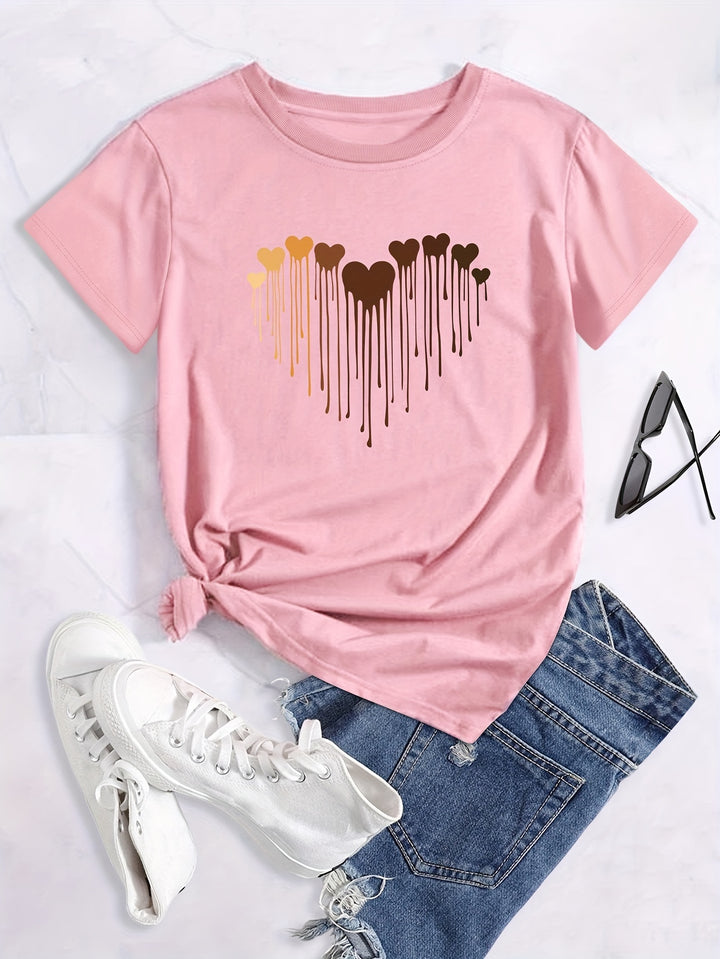 Plus Size Casual T-shirt, Women's Plus Love Heart Graphic T-shirts