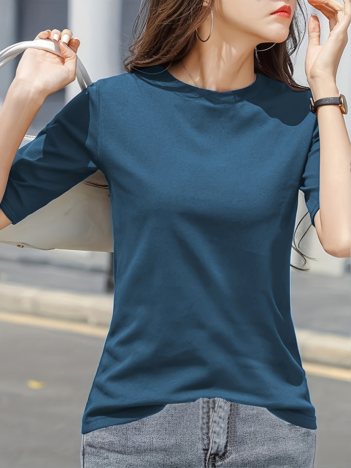 Short Sleeve Crew Neck T-Shirt, Casual Top For Summer & Spring, Women's Clothing