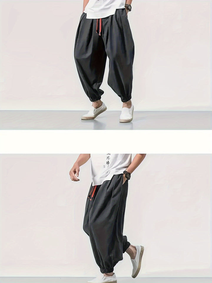 Men's Casual Solid Comfy Harem Pants With Drawstring, Hip Hop Style Trousers For Spring And Autumn