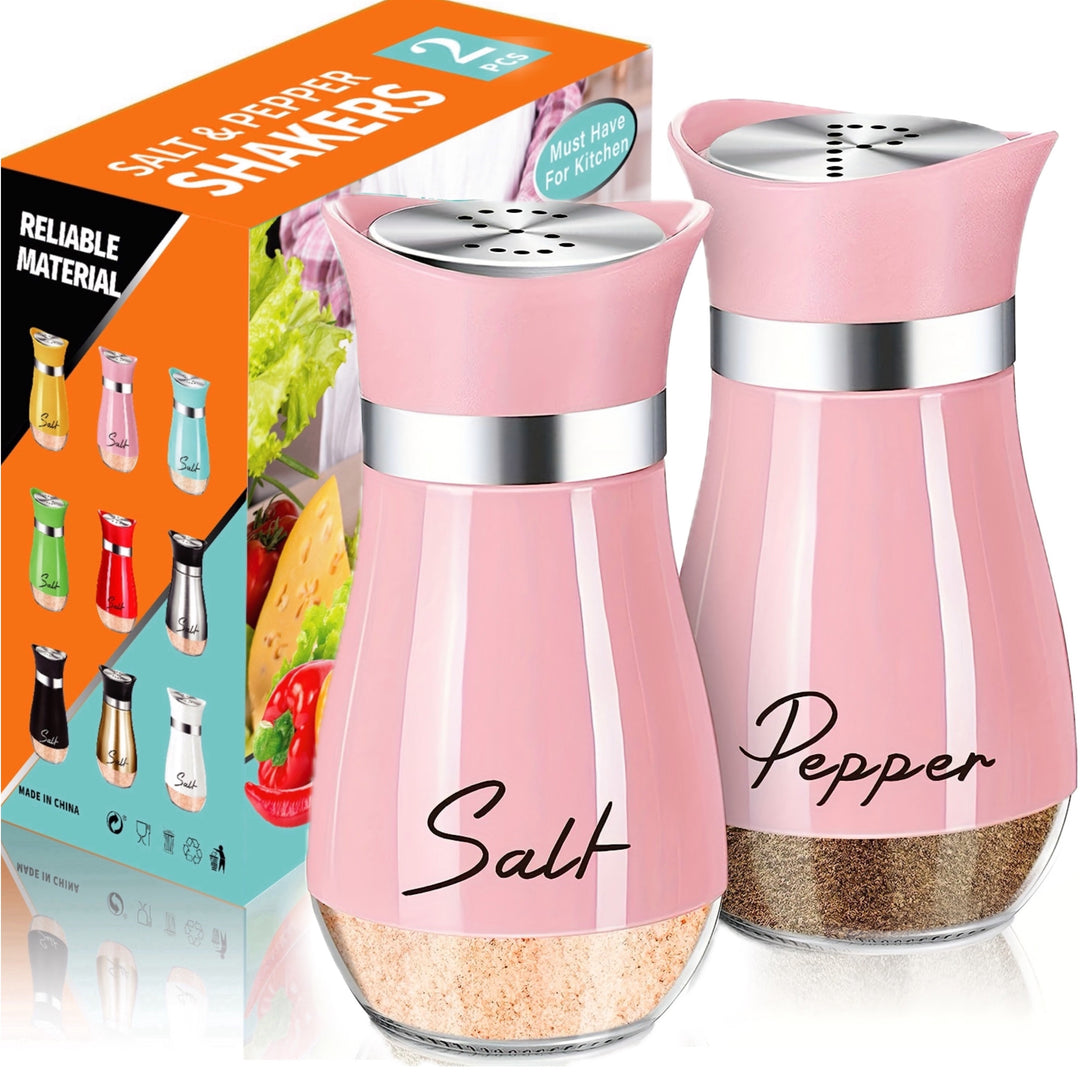 Pink Salt & Pepper Shaker Set – Glass Bottom with Stainless Steel Lid