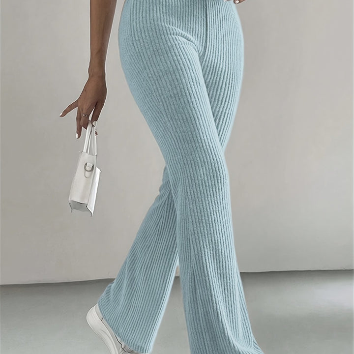 Solid High Waist Pants, Elegant Flare Leg Pants, Women's Clothing