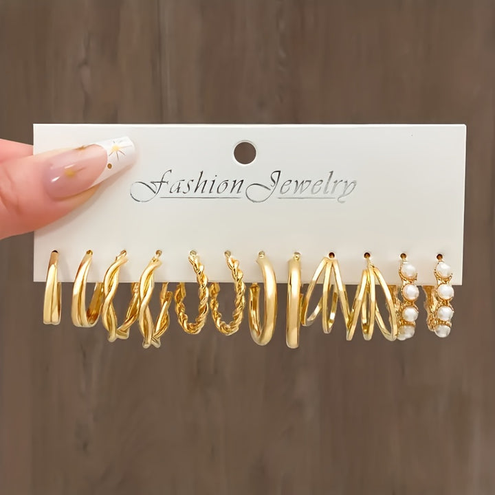 Circular Zinc Alloy Golden Earrings For Women Imitating Pearls And Other Fashionable Accessories