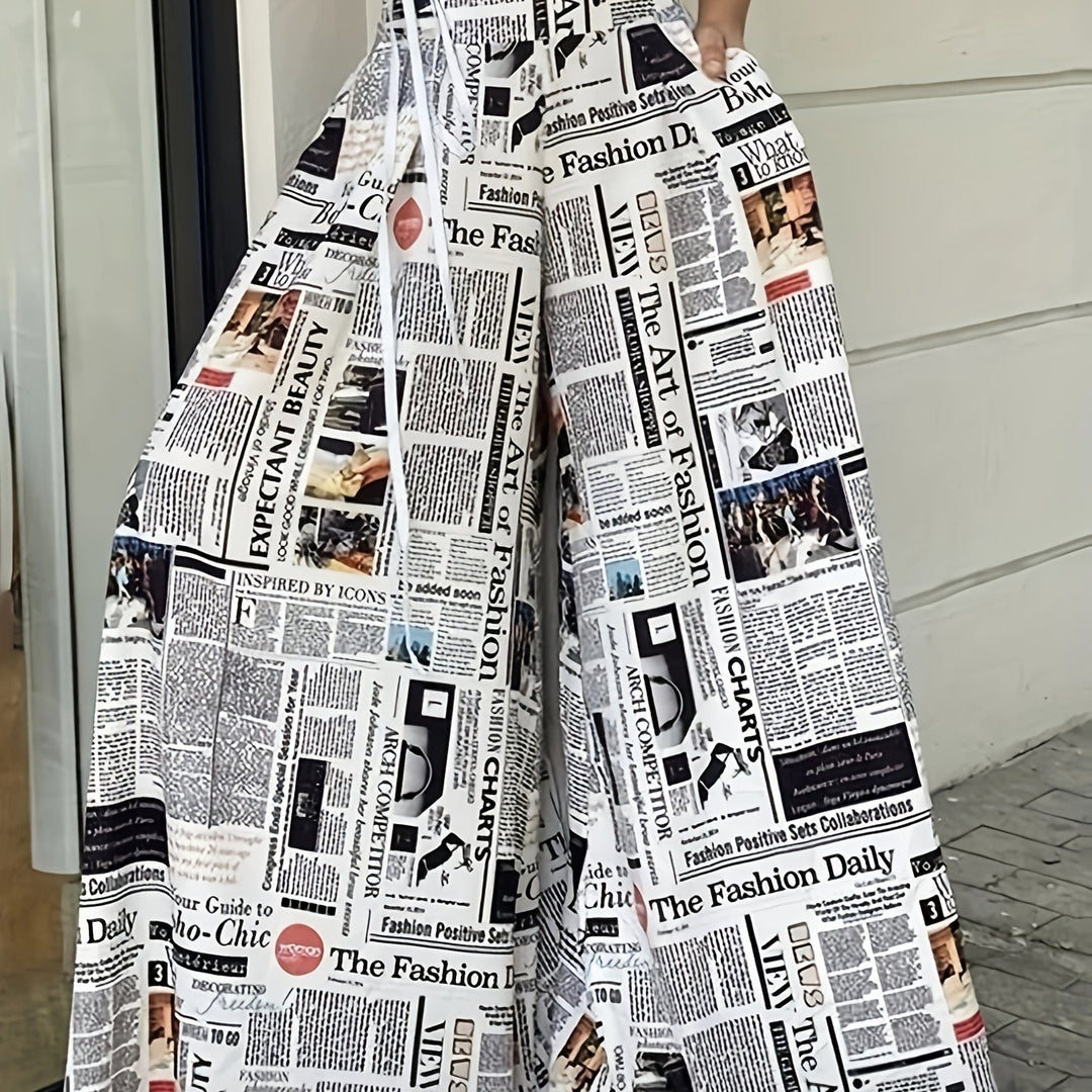 Newspaper Palazzo Pants – High Waist Wide Leg