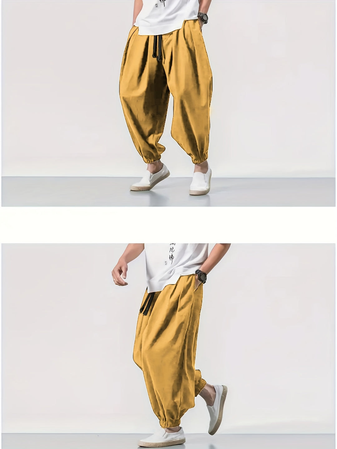 Men's Casual Solid Comfy Harem Pants With Drawstring, Hip Hop Style Trousers For Spring And Autumn