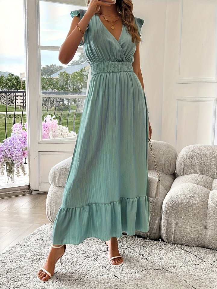 Elegant Surplice Neck Ruffle Sleeve Dress